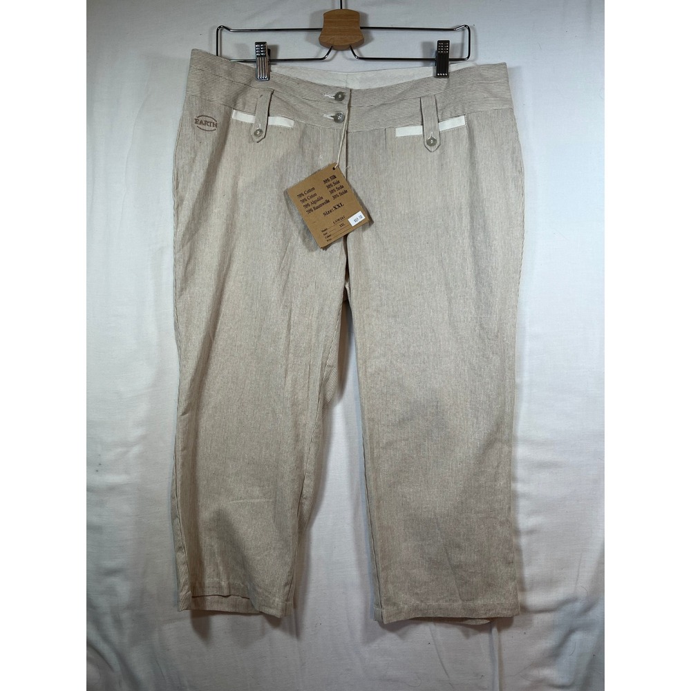 The Earth Collection Cotton Silk Pinstripe Cropped Pants Beige XXL NWT LNW282